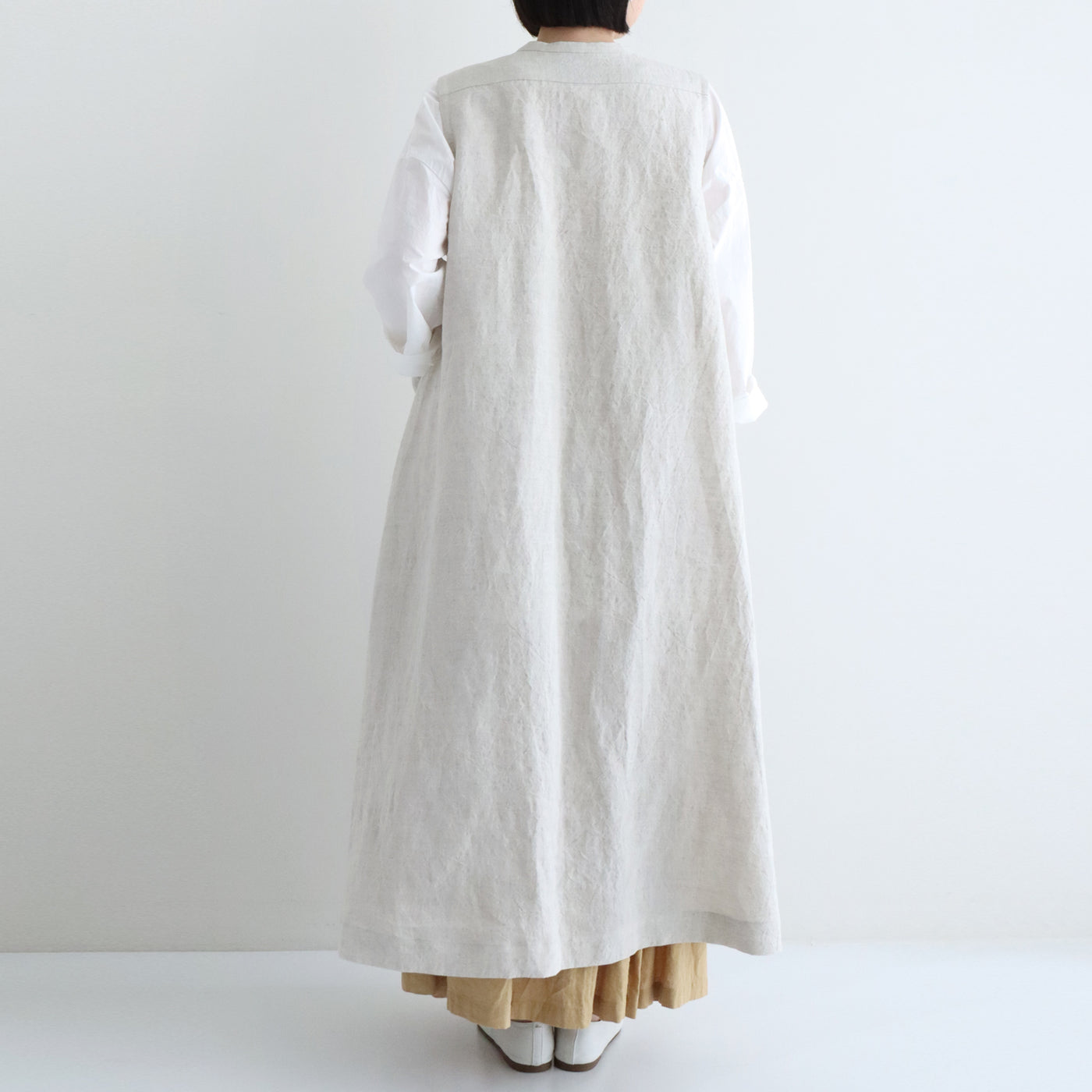 【美品】pot-pourri 麻100％ボリュームたっぷりノースリーブワンピース エルメノースリワンピース| pot-pourri online shop