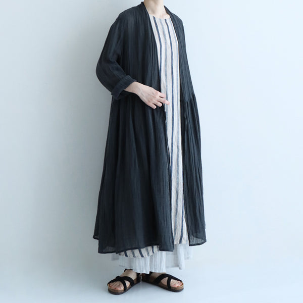 極美品 ポプリ企画 リネン100% ロングガウン 墨黒 日本製 麻 ゆったり 新着アイテム – pot-pourri online shop