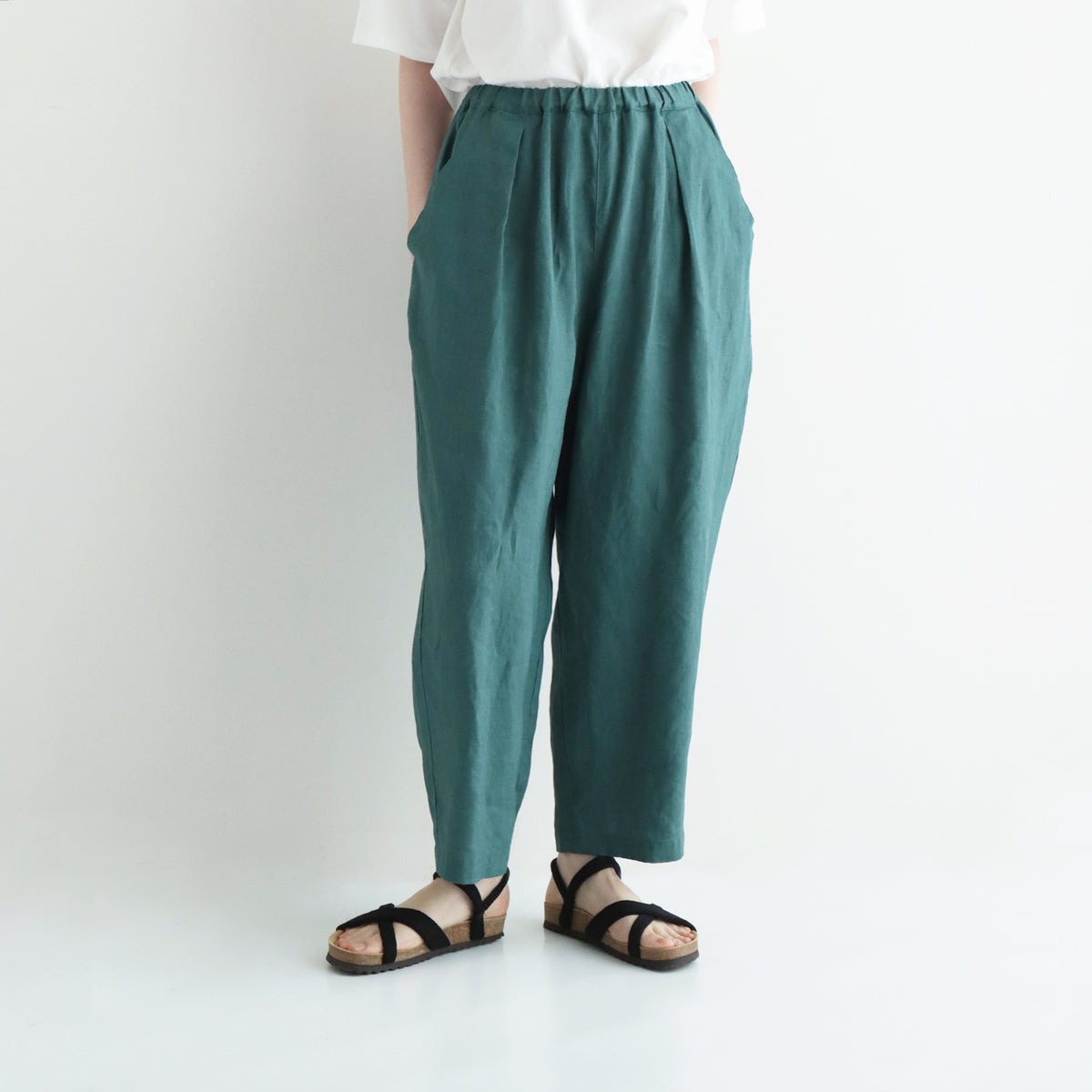 ★麻100％★ PAPAS ツータック パンツ ドローコード 日本製 ベージュ 90s- Vintage Papas パパス 2タックパンツ スラックス ピケ