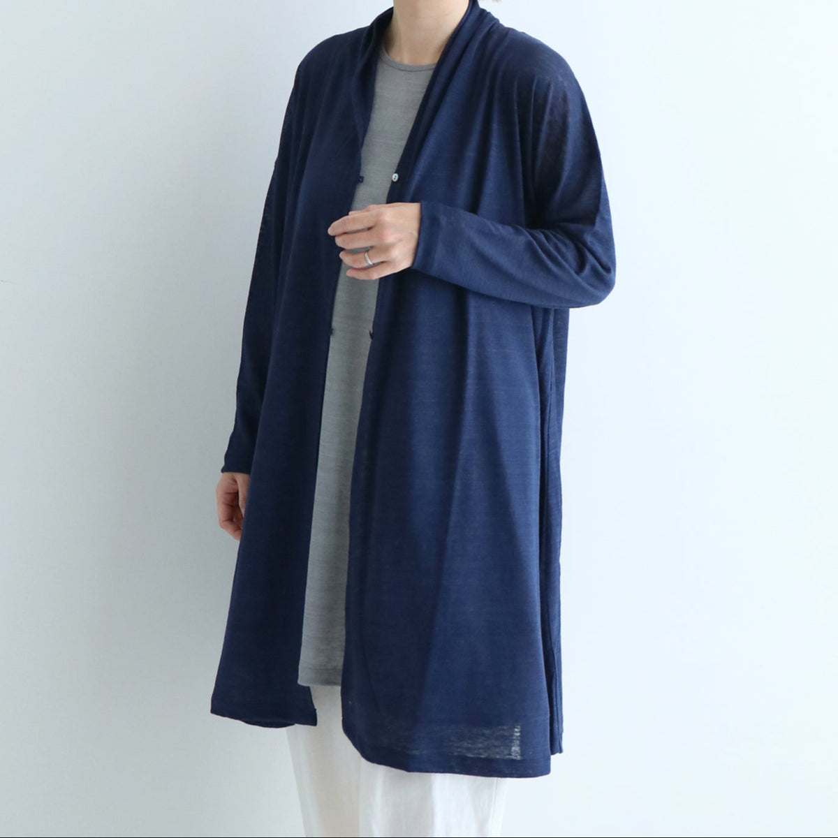 美品 2023AW ポプリ pot-pourri リネンウール ノーカラーロング