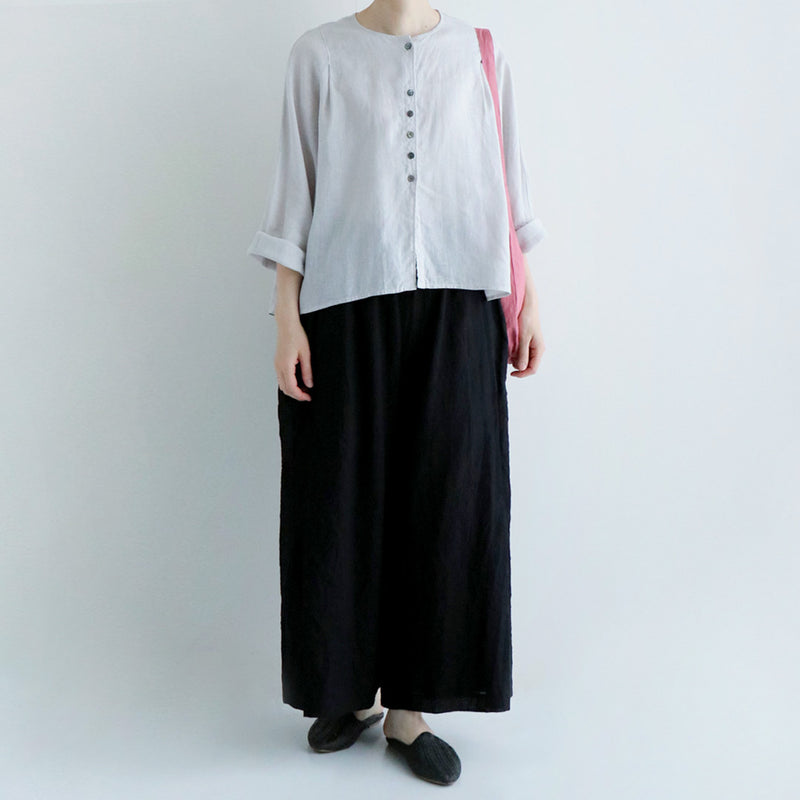 ◆未使用◆ポプリ企画◆リネンブラウスカーディガン◆大きいサイズ感◆ブルーグレー クラトブラウス | pot-pourri online shop